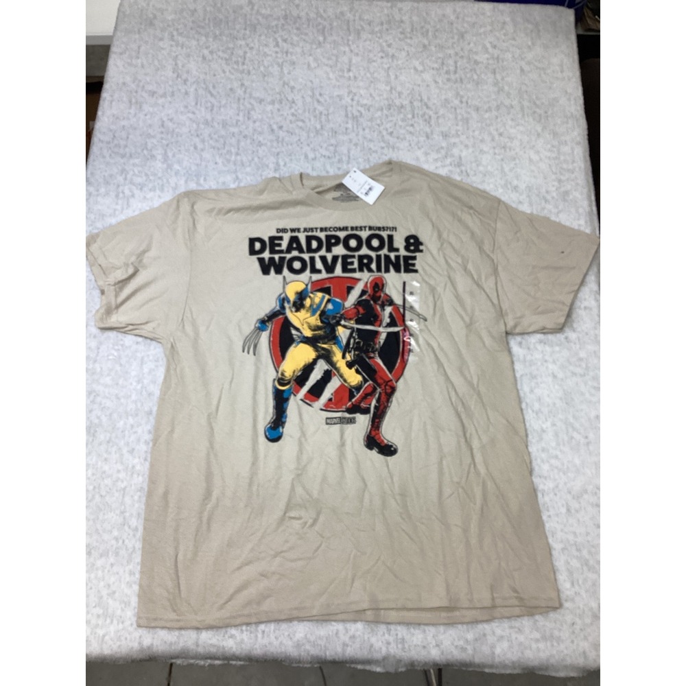 Marvel‎ Deadpool & Wolverine Tan Graphic T-Shirt Mens XL MVDE000MSC New